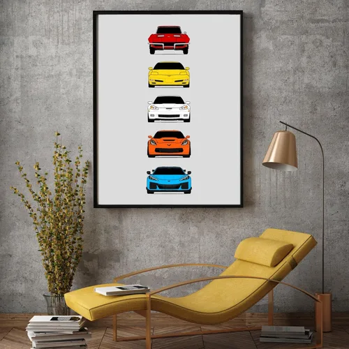 Vista 6 de Custom Car Posters Póster hecho a mano compatible con Chevy Corvette Z06 Generations e impresión de Chevrolet Corvette C2 C5 C6 C7 C8 Z15 Multi