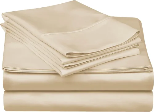 Vista 2 de Superior Juego de sábanas de algodón egipcio de 300 hilos, 1 sábana bajera elástica con bolsillo profundo, 1 sábana encimera, 1 funda de almohada