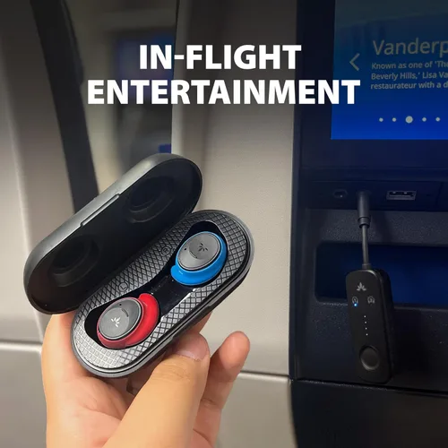 Vista 2 de Avantree Sky Ace - Auriculares inalámbricos con adaptador de avión para vuelo, Plug n Play, auriculares Bluetooth con cancelación de ruido