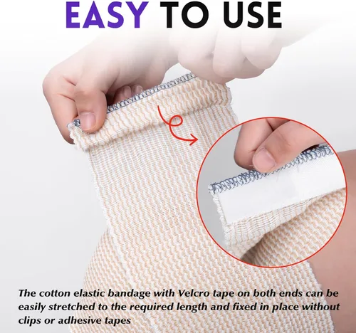 Vista 3 de 4Inch Elastic Bandage Wrap, Athletic Tape, Compression Wrap Bandage for Legs, Lymphedema Wraps for Legs, Ankle, Knee, Tummy, Body, Latex-Free, 6Rolls