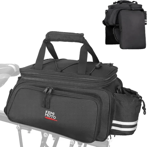 Vista 9 de KEMIMOTO Bolsa de 20L para Bicicleta con Portaequipajes Trasero con Funda Impermeable, Bolsa de Maletero de Bicicleta de Cuero de Carbono Alforja