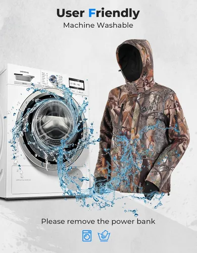 Vista 5 de KEMIMOTO Camo Hunting Heated Jacket for Men with 12V 15000mAh Battery, Warm Fleece Electric Heated Coat