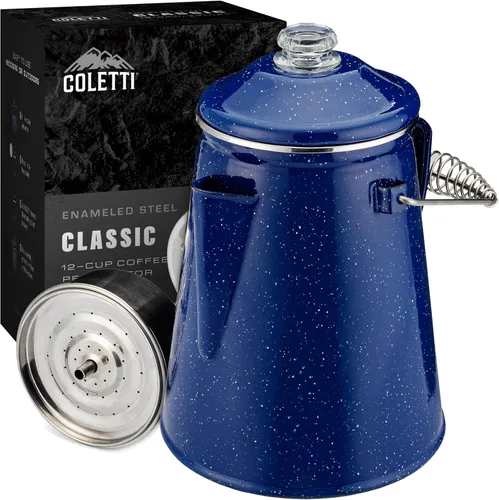 Vista 15 de COLETTI Cafetera Percolator clásica: la cafetera de camping más nostálgica, ahora modernizada [esmalte negro, 18 tazas]