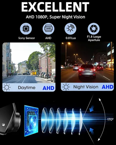 Vista 2 de 【Rotación de 360°】 Cámara de respaldo AHD 1080P para coche Super visión nocturna 170° gran angular cámara inversa IP69 impermeable cámara