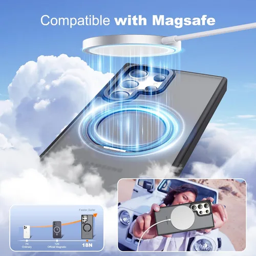 Vista 4 de Funda compatible con Samsung Galaxy S22 y S23 Ultra con soporte de anillo magnético giratorio 360 compatible con protección militar Mag-Safe, funda