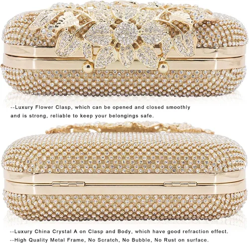 Vista 3 de Dexmay Luxury Flower Women Clutch Purse Rhinestone Crystal Evening Bag for Wedding Party