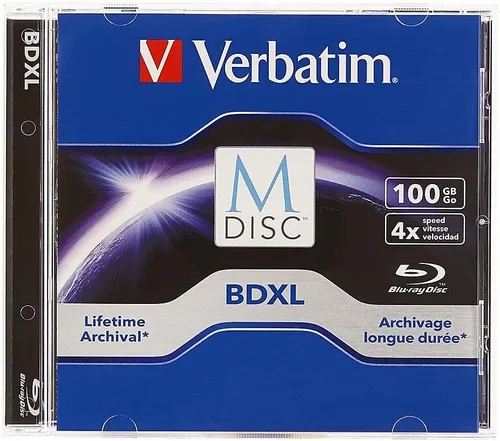 Vista 6 de Verbatim M DISC BDXL 100GB 6X con superficie de marca, medio grabador Blu-Ray en blanco – Caja joyero de 5 piezas, azul