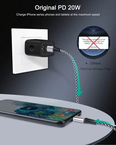 Vista 6 de Paquete de 3 cargadores USB C, cargador USB de doble puerto USB-C enchufable de pared 20 W PD y QC3.0 tipo A bloque de carga rápida para Samsung