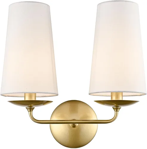 Moose Apliques de Pared Modernos Dorados de 2 Luces Cableados Aplique Doble de Latón con Pantalla de Tela para Dormitorio, Chimenea, Escalera, Baño,