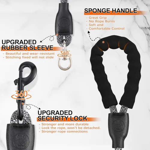 Vista 3 de Correa doble para perro para dos perros, desmontable giratoria de 360°, correa sin enredos con tiras reflectantes para caminar y entrenar perros