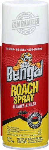 Bengal Spray para Cucarachas, Aerosol en Spray Seco Sin Olor y Sin Manchas, 9 Onzas