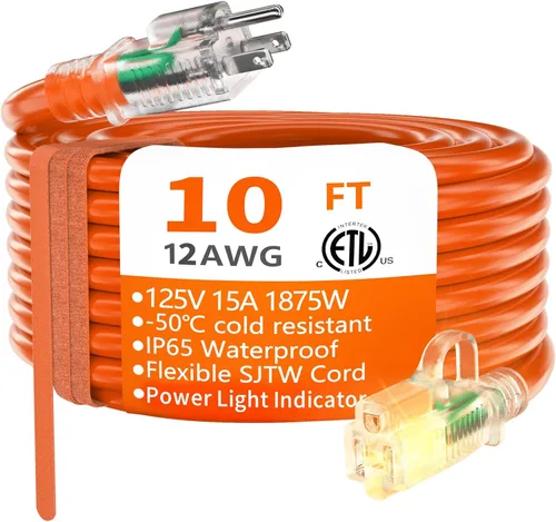 Vista 32 de HUANCHAIN Cable de extensión negro para interiores y exteriores, 3 pies, impermeable, calibre 16/3, flexible, resistente al frío, cable de extensión