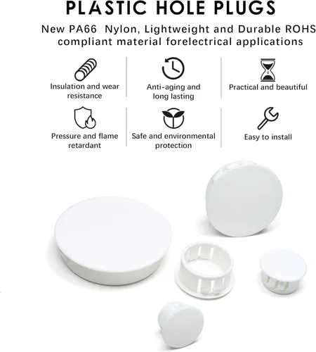Vista 3 de Tapones de Agujeros de Plástico de 0.19 pulgadas/5 mm Blancos, Cubierta de Agujero de Tornillo Tipo Empotrado, Tapones de Panel con Encaje