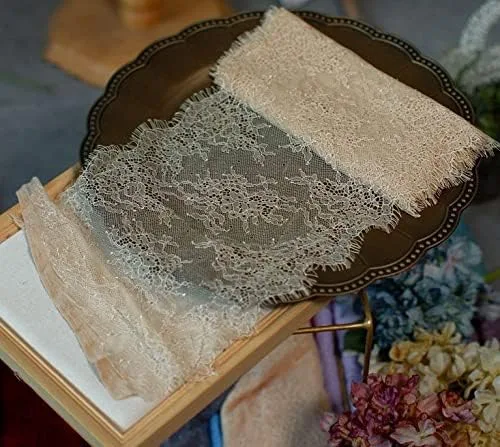 Vista 7 de Encaje de 9.8 ft de encaje de pestañas de tela para manualidades, vestido de boda, ropa, material de encaje hecho a mano de 7.9 in de ancho