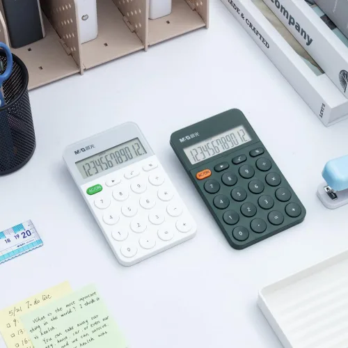 Vista 2 de M&G Calculadora de escritorio de 12 dígitos con pantalla LCD grande y botones, sueño automático, portátil lindo para escuela, hogar, oficina