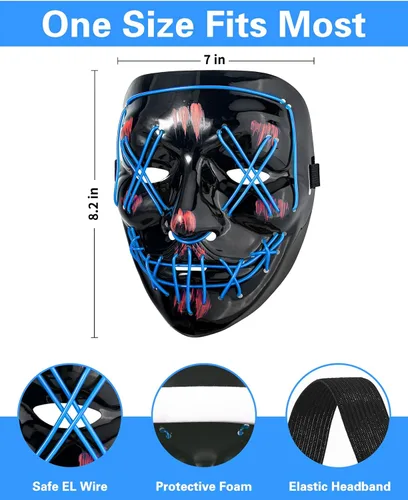 Vista 6 de Pegason LED Halloween Mask Light Up Mask Costume Mask for Masquerade Festival Parties El Wire Cosplay Glowing Scary Mask