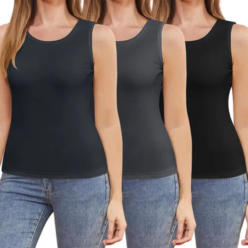 Vista 8 de 3 piezas de camisetas térmicas sin mangas para mujer, ropa interior de forro polar, suave, sin mangas, chaleco de capa base cálida