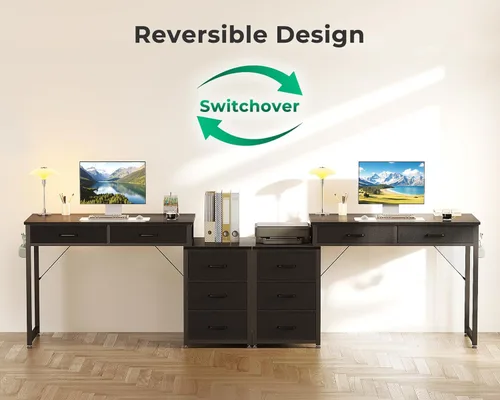 Vista 6 de ODK Escritorio para computadora con 5 cajones, escritorio de oficina de 53 pulgadas con estante para impresora, escritorio reversible