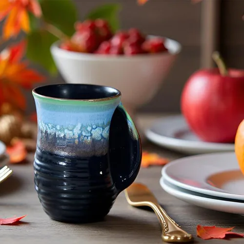 Vista 2 de Taza Calentadora de Manos para Café - 16 Onzas Tazas Grandes de Calentamiento de Manos Hechas a Mano de Cerámica de Gres, Regalo para Acción