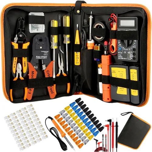 Vista 7 de LEATBUY - Kit de herramientas de crimpadora CAT5 para RJ45/RJ11/RJ12/CAT6/Cat5e, cortador profesional de conectores de cables de crimpadora de red