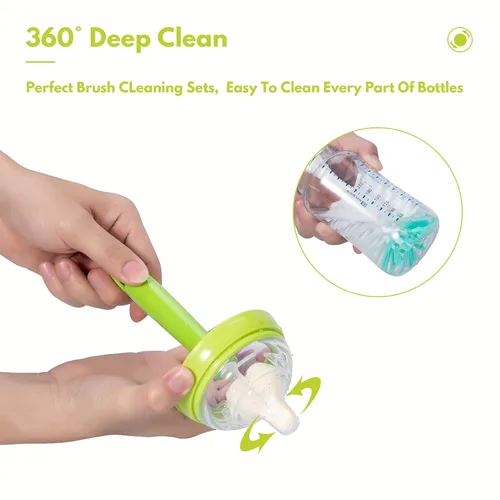 Vista 4 de Carebabymore Juego de cepillos para biberones con limpiador de pezones de nailon, esponja y cepillos para popote (azul)