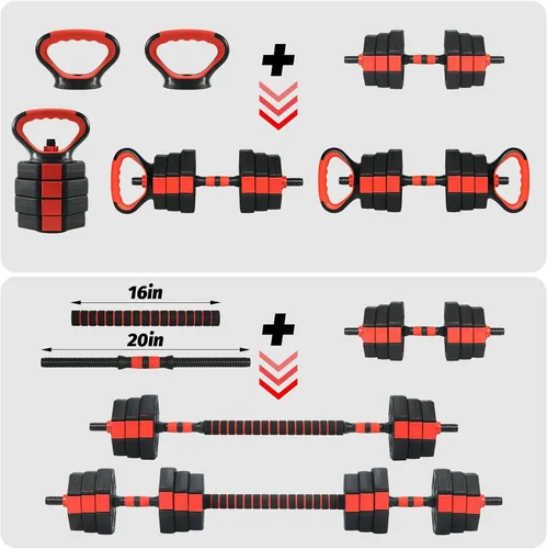 Vista 3 de Mancuernas ajustables, juego de pesas libres de 44/66/88 libras con conector, juego de mancuernas de peso 4 en 1 utilizado como kettlebells, barra