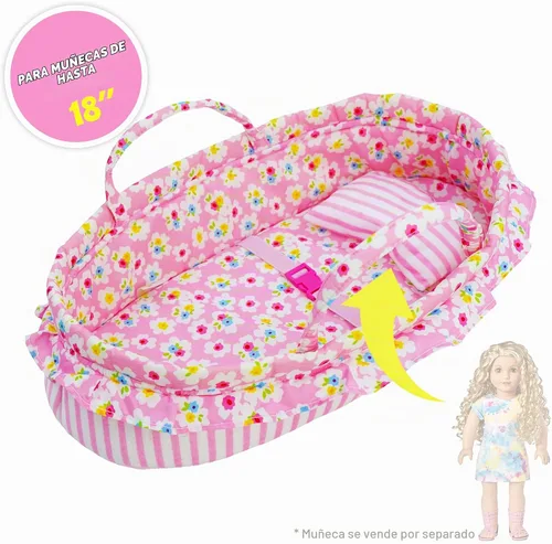 Vista 6 de June Garden Moisés y portabebés para muñecas de 18 pulgadas, color rosa Blanco crema (con almohada y hebilla)