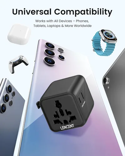 Vista 8 de LENCENT Adaptador universal de enchufe de viaje, adaptador de corriente internacional con doble salida de CA, cargador de pared mundial para EE. UU.