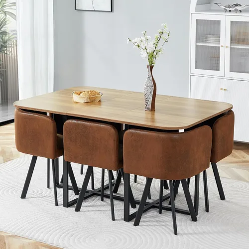 Vista 27 de Juego de mesa de comedor redonda de 39.5 pulgadas para 4, juego de mesa de comedor de 5 piezas con 4 sillas plegables, juego de sillas de mesa