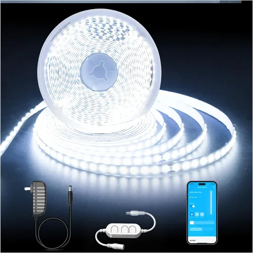 DAYBETTER 16.4FT Tira de luces LED COB regulable, luces LED de alta luminosidad, 6500K blanco brillante de luz diurna, 24V, 140 LEDs, cinta LED