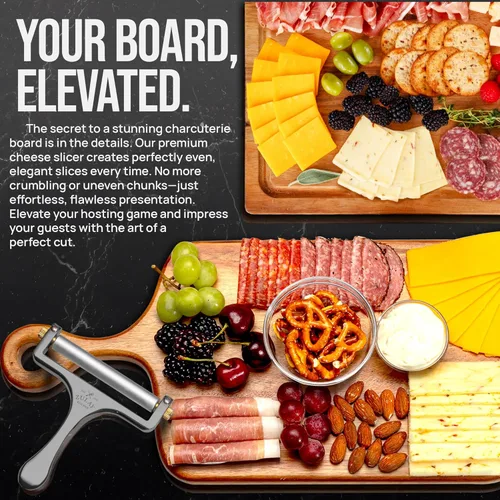 Vista 7 de Zulay Kitchen Cortador de queso de alambre de acero inoxidable - Cortador de queso manual ajustable con 2 cables extra - Afilador de queso premium