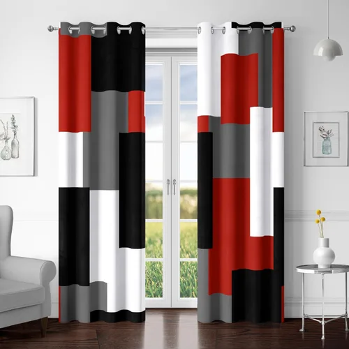 Vista 30 de Tyrot Avocado Green 100% Blackout Curtains for Bedroom 63 inch Long 2 Panels Set White Modern Abstract Geometric Black Out Curtains Insulated Room