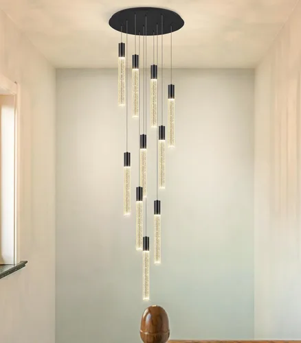 Vista 7 de Lámparas LED para sala de estar, lámpara colgante moderno, escalera lamparas entrada, vestíbulo, iluminación dimmale lámpara negra