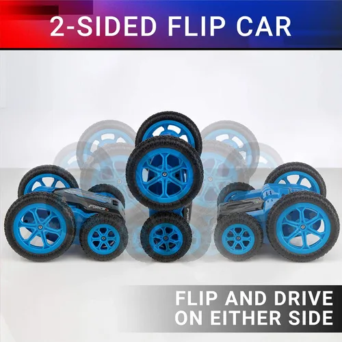 Vista 4 de Force1 Tornado Blue - Auto de control remoto con LED para niños - Conducción de doble cara, autos RC rápidos con giros de 360°, auto RC todoterreno