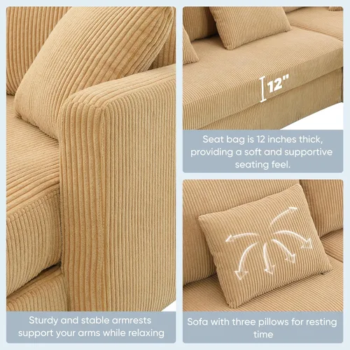 Vista 87 de Sofá modular de felpilla con tapicería en forma de L, sofá modular de 4 asientos con otomana extraíble y 5 almohadas para sala de estar, apartamento