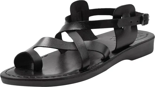 Holy Land Market Unisex Cuero Genuino Sandalias Bíblicas (Jesús - Yashua) Negro Estilo I