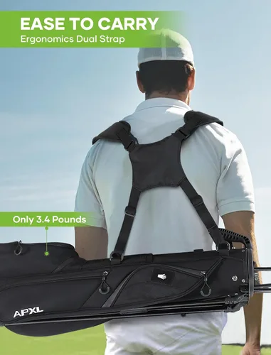 Vista 9 de Bolsa de golf pequeña, 3 divisores para hasta 8 palos, bolsa de soporte de golf con cubierta para lluvia, fácil de transportar y duradera, bolsa