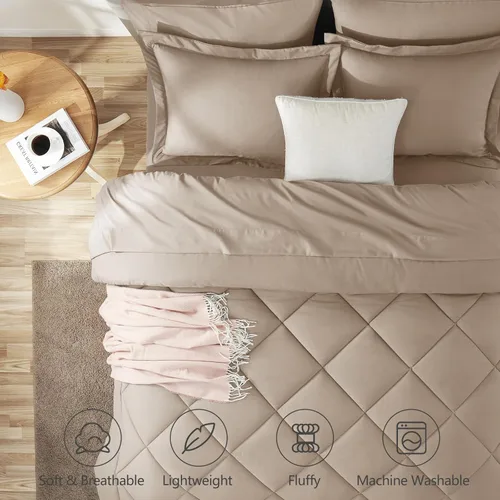 Vista 206 de CozyLux Juego de edredón de tamaño Queen, rojo burdeos, toda la ropa de cama en una sola bolsa, 7 piezas: edredón, fundas de almohada y de almohada