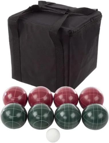 Trademark Games Juego de bochas tamaño reglamentario – Juego de césped para patio trasero o playa – Incluye bolas de bochas rojas y verdes, palino y