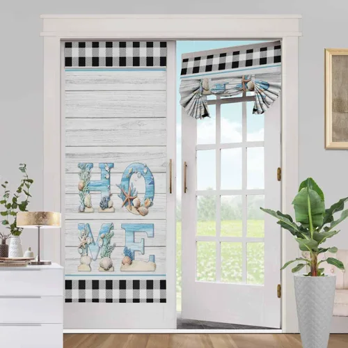 Vista 72 de Cortinas de puerta francesa para ventanas, cortinas rústicas de madera de molino de viento para ventana de puerta delantera para vidrio, persianas