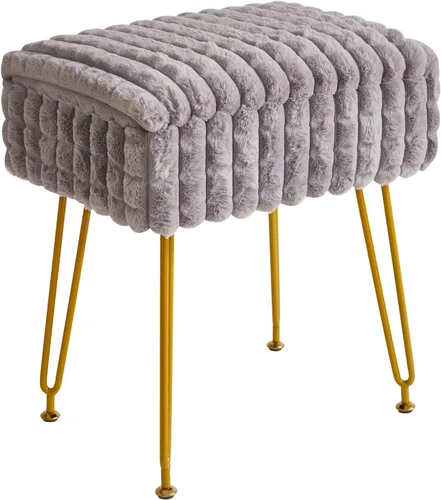 Vista 13 de IBUYKE Taburete rectangular otomano, taburete de tocador de maquillaje, mesa auxiliar de tocador, asiento de terciopelo para tocador, reposapiés