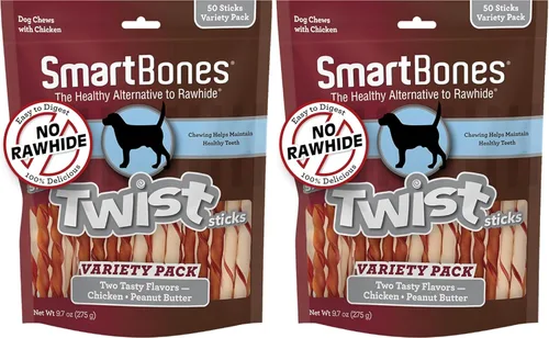 Vista 4 de SmartBones Smart Twist Sticks, Palitos masticables sin piel cruda para perros, hechos con pollo real, 50 palitos, 9.7 onzas (Paquete de 1)