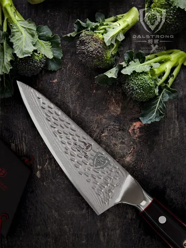 Vista 7 de Dalstrong Cuchillo de Chef - Hoja de 6 pulgadas - Serie Shogun ELITE - Damasco - Acero Super AUS-10V japonés - Mango negro G10 - Cuchillo de cocina