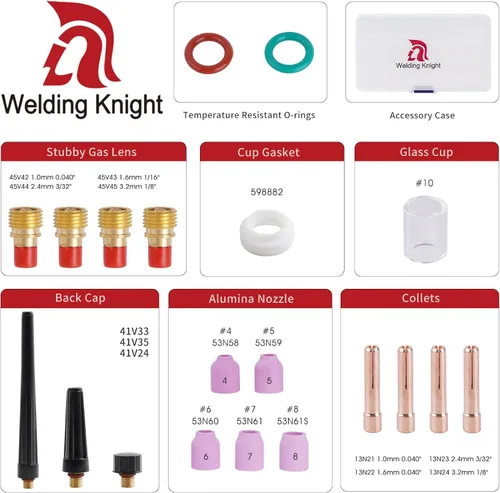 Vista 3 de 43 unids tig soldadura antorcha Stubby Gas lente #10 Copa de vidrio Accesorios Kit para TIG WP-9/20/25