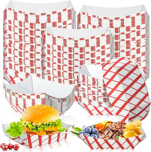 Vista 8 de MotBach Paquete de 150 Bandejas para Servir Alimentos de 1 Libra, Bandejas Pequeñas de Papel Kraft a Prueba de Aceite, Desechables, Reciclables