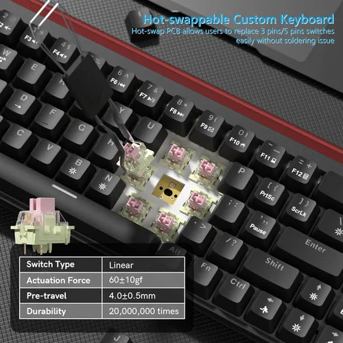 Vista 6 de Womier 60% Keyboard Gaming with Light Box, Wired Mechanical Keyboard with MCA Keycaps, OEM Profile, Programable, 64 Keys Hot Swap RGB Cream Custom