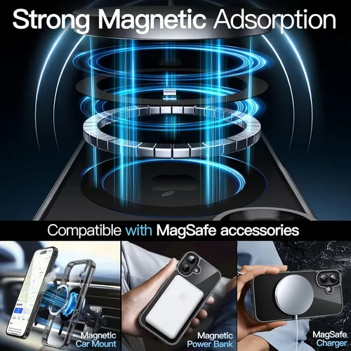 Vista 4 de JETech Funda magnética para iPhone 16 de 6.1 pulgadas, compatible con MagSafe, a prueba de golpes, parte trasera transparente antiarañazos (negro)