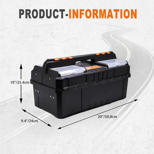 Vista 2 de Caja organizadora de herramientas de plástico portátil de 20 pulgadas, caja de herramientas multifunción con cerradura de 2 capas con asa