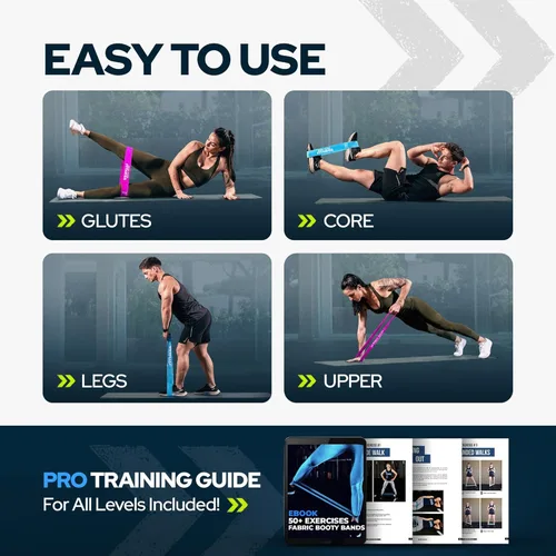 Vista 3 de Fabric Mini Resistance Bands Sets for Trainers, Bootcamp, Gym for Men and Women in Fun Colors - Ebook, Videos and Workout Chart Included by Iron