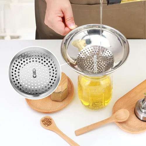 Vista 5 de Pisol Embudo de enlatado para tarros de boca ancha y regular, juego de embudos de cocina de acero inoxidable con colador para llenar botellas, juego